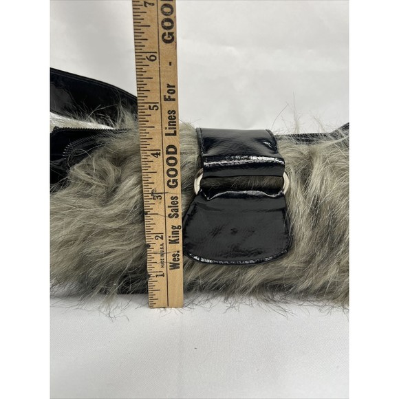 Furry Black￼ Purse Clutch Bag Strap Small  Zipper Faux Fur Bag - Picture 4 of 7